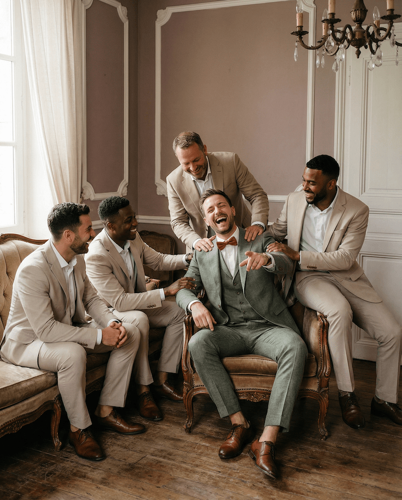 Marié et témoins en costumes sur mesure Atelier Blatin