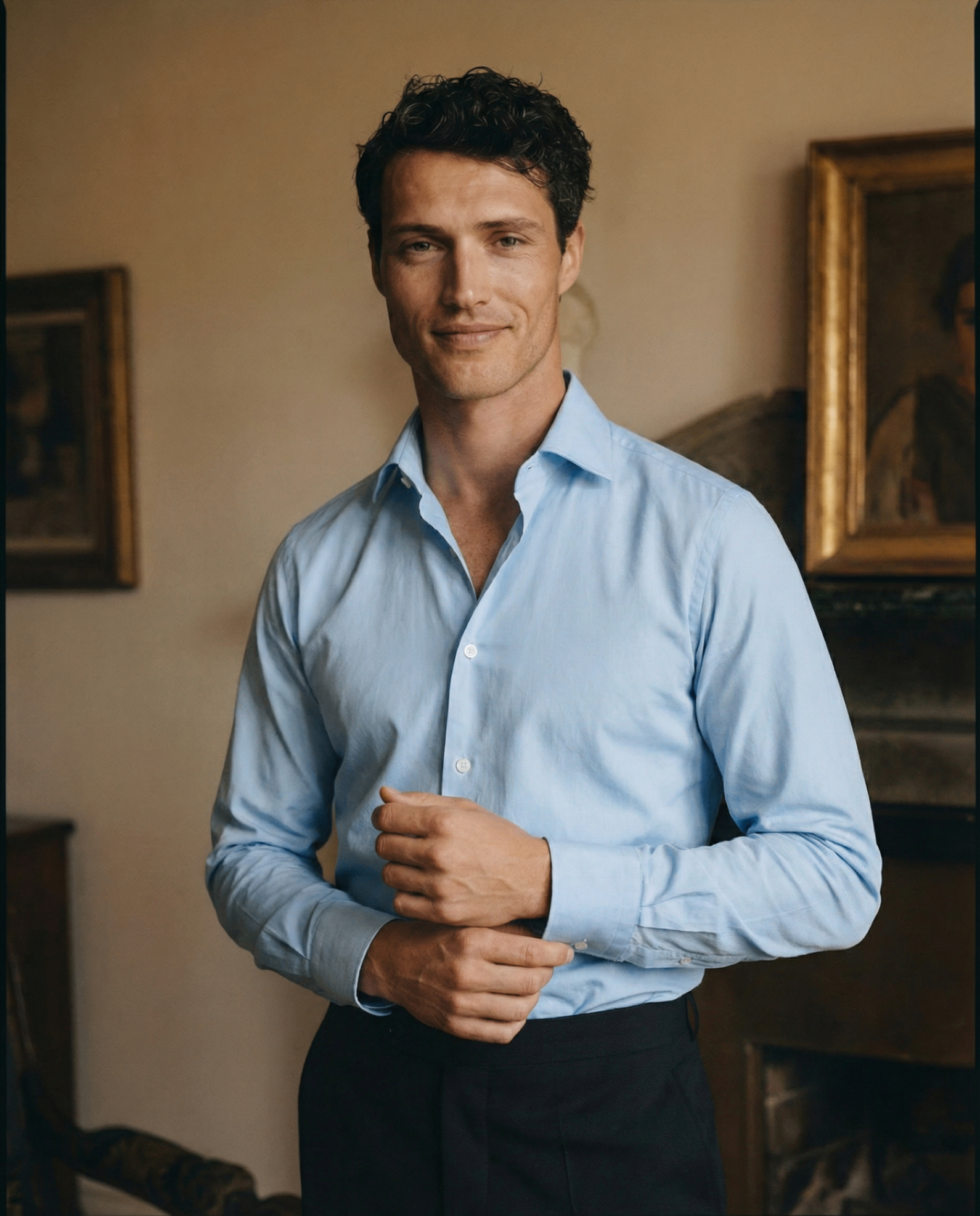Chemise classique en coton uni bleu