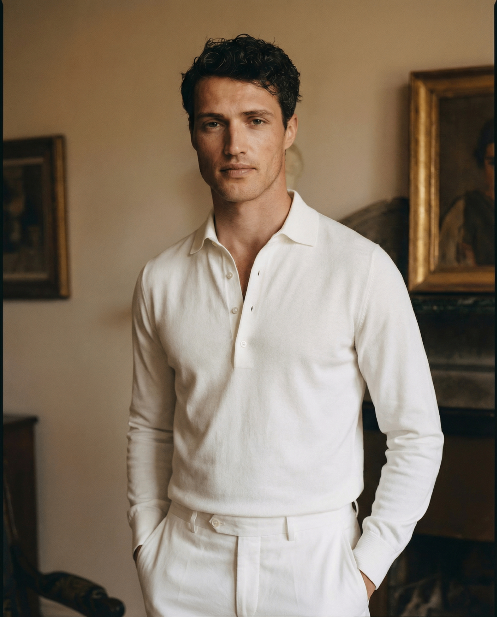 Chemise polo en coton maille blanc