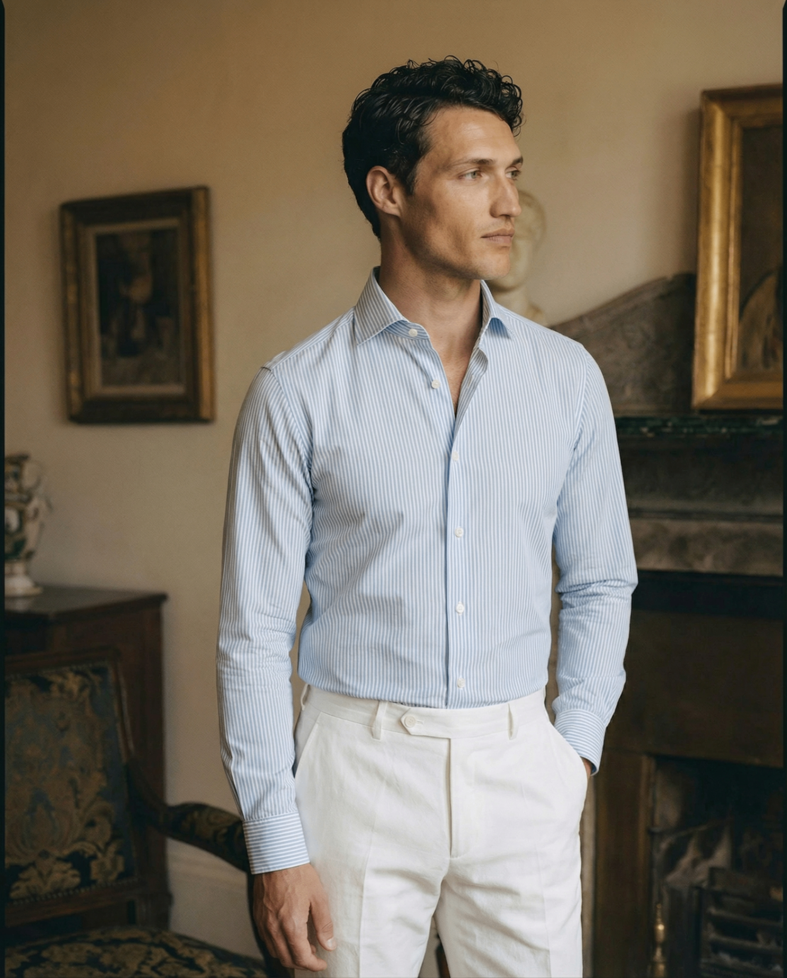 Chemise classique à rayures bleu blanc
