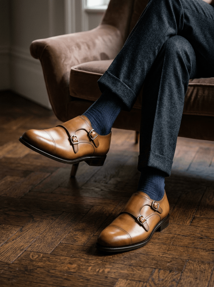 Double Monk cognac box calf