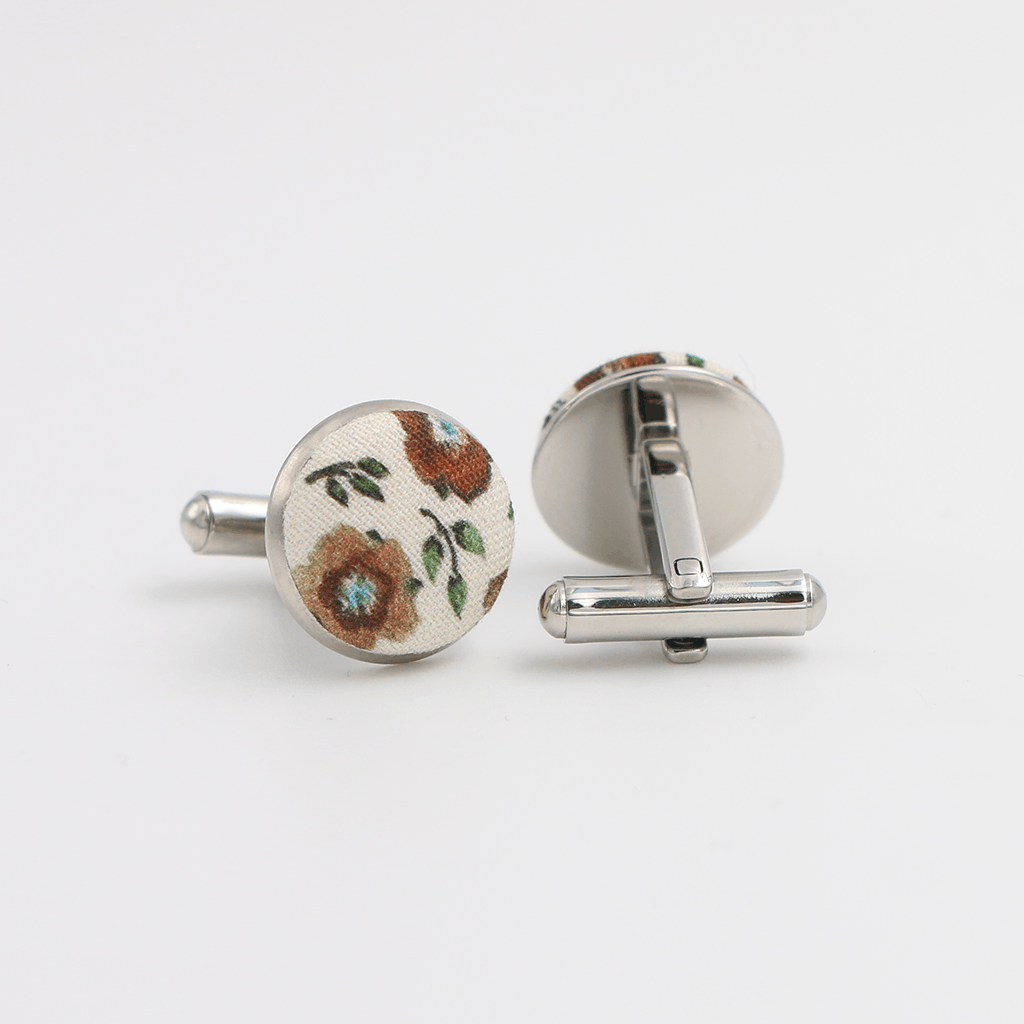 Boutons de manchette viscose fleurs marron