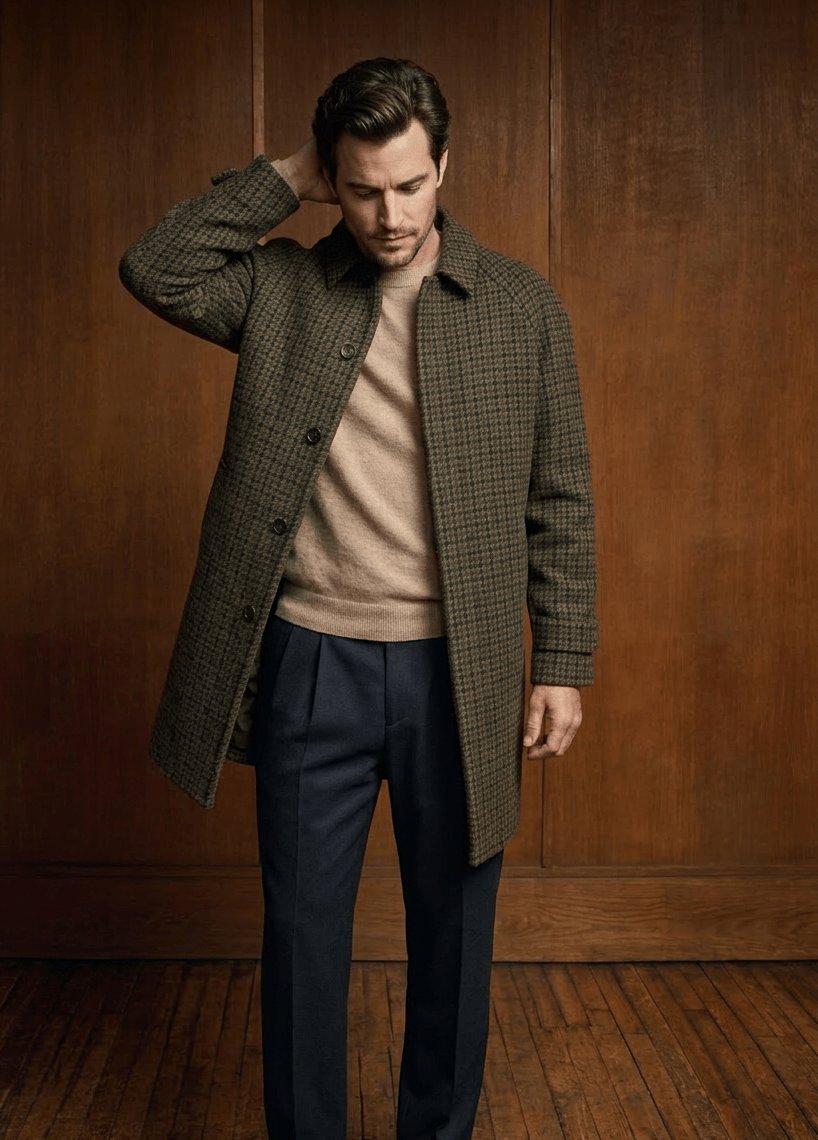 Manteau à carreaux kaki sur mesure Atelier Blatin