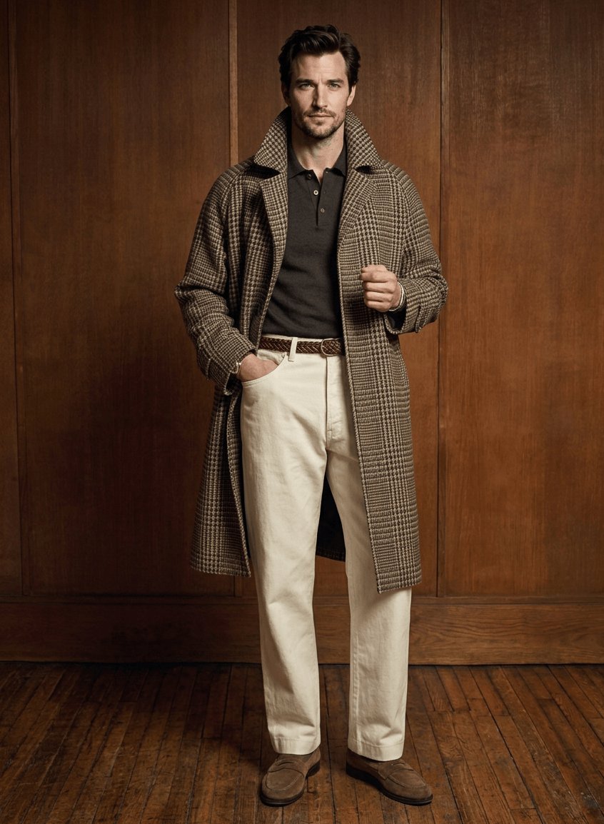 Manteau Prince de Galles sur mesure porté sur un polo, Atelier Blatin