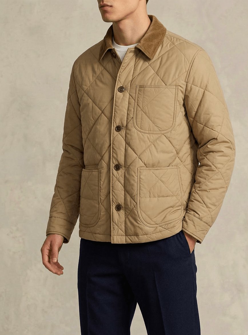 Veste matelassée paddock sur mesure à empiècements velours, Atelier Blatin