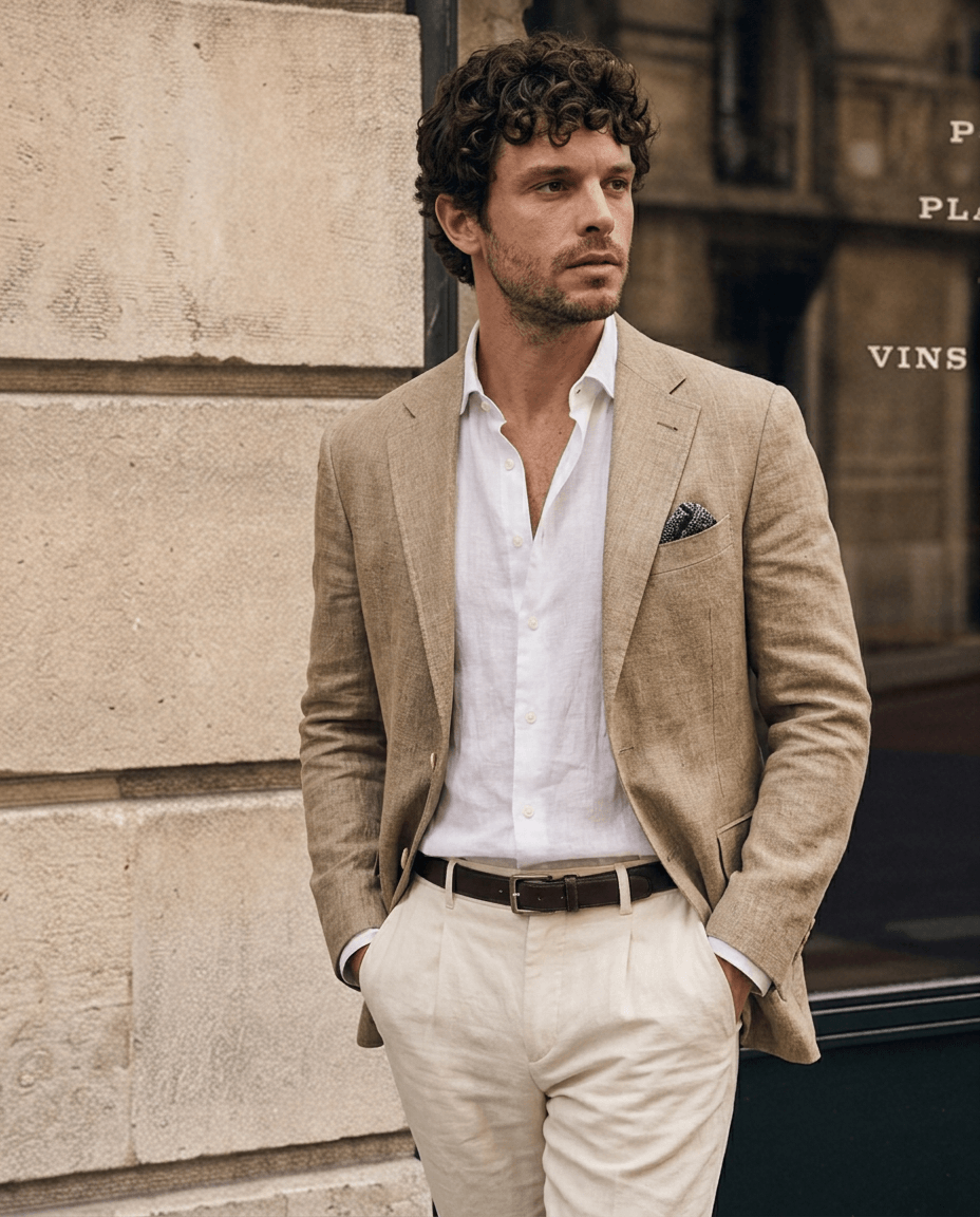 Veste beige en lin sur mesure Atelier Blatin
