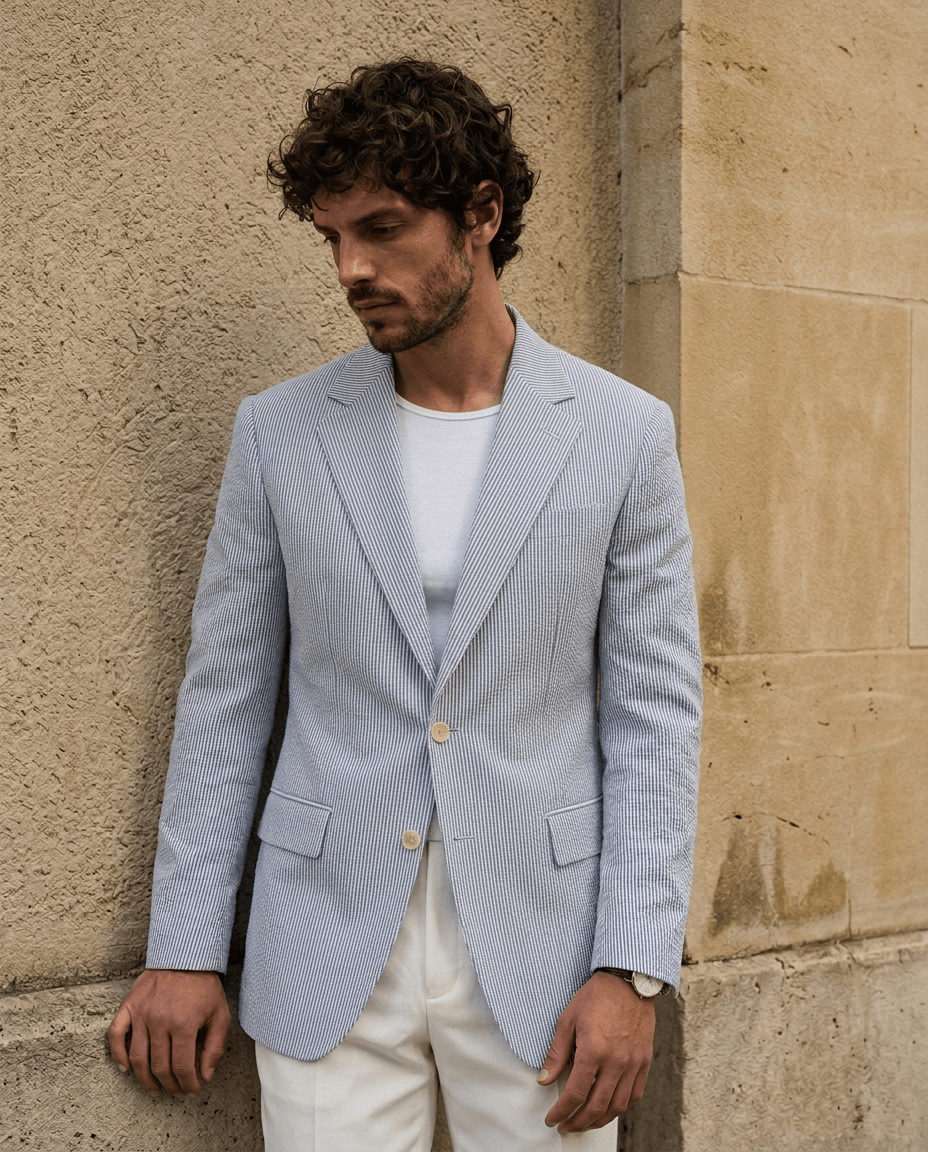 Veste à rayures en seersucker sur mesure Atelier Blatin