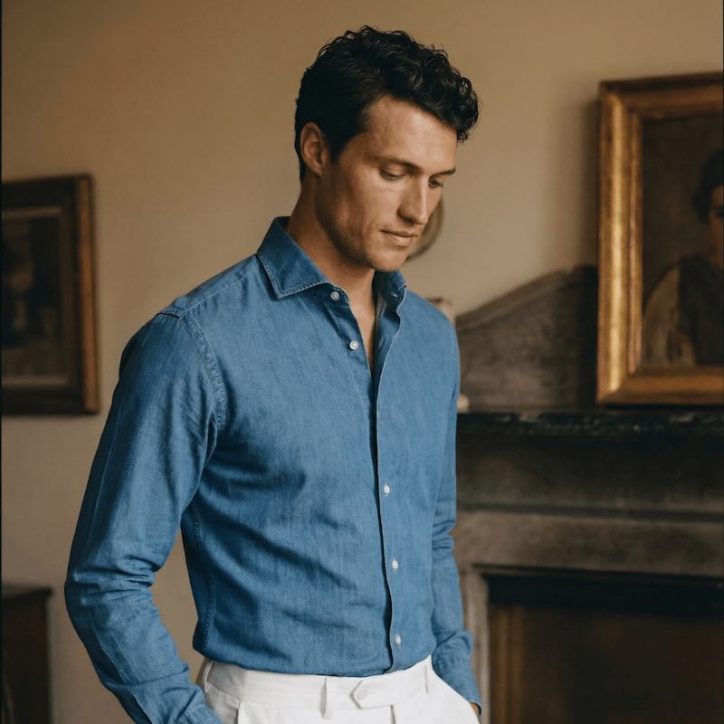 Chemise sur mesure bleue, Atelier Blatin Homme en chemise sur mesure bleu ciel Atelier Blatin